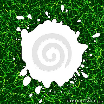 white color blotch vector logo. Milk logotype. Paint stain illustration on the green grass background. Vector Illustration