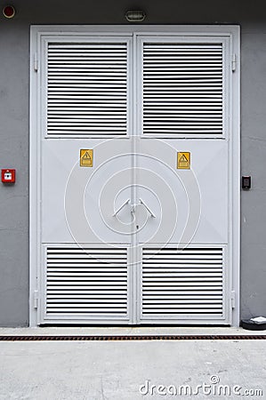 White color, iron electric room door Stock Photo