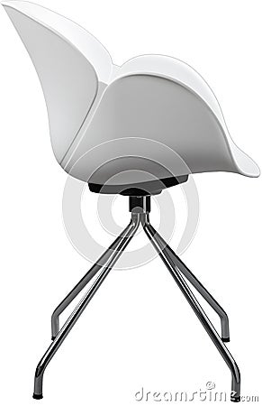 White color plastic chair with chrome legs, modern designer. Chair isolated on white background. Stock Photo