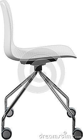 White color plastic chair with chrome legs, modern designer. Swivel chair isolated on white background. Stock Photo
