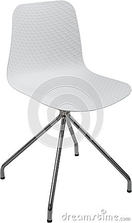 White color plastic chair with chrome legs, modern designer. Swivel chair isolated on white background. Stock Photo