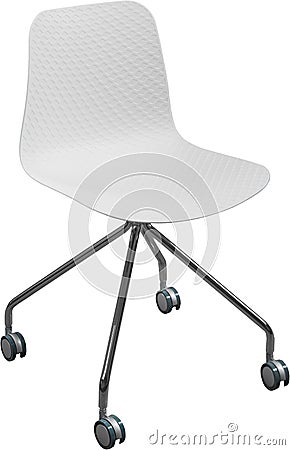 White color plastic chair with chrome legs, modern designer. Swivel chair isolated on white background. Stock Photo