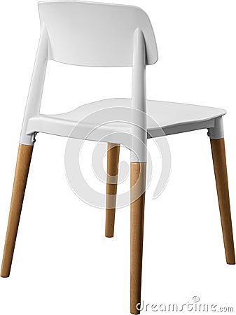 White color plastic chair, modern designer. Chair on wooden legs isolated on white background. furniture and interior Stock Photo