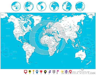 White color World Map and navigation icons highly detailed illus Vector Illustration