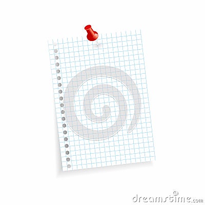 White colored checkered scrap of paper with pin needle Vector Illustration