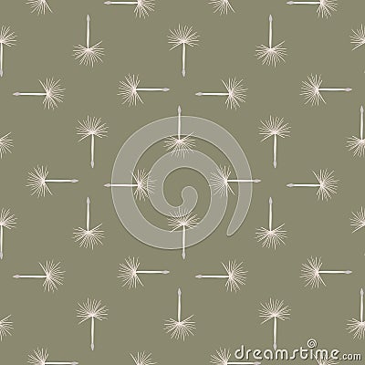 White colored dandelion ornament seamless doodle pattern. Grey background. Abstract backdrop Vector Illustration