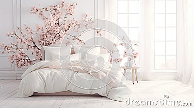 White Comforter Bed With Pillows Stock Photo