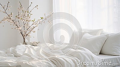 White Comforter Bed and Pillows Stock Photo