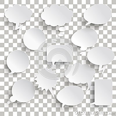 White Communication Bubbles Transparent Shadows Vector Illustration