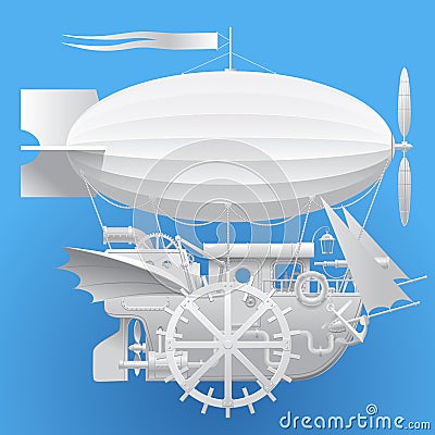 White complex fantastic flying ship Vector Illustration
