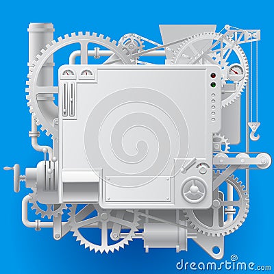 White complex fantastic machine Vector Illustration