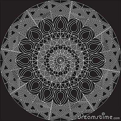 White complex mandala design on blank background using basic shapes. Vector Illustration