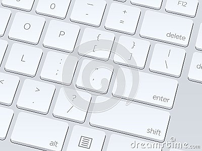 White computer keyboard. Close up image. Vector illustration background. Vector Illustration