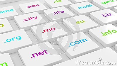 White computer keyboard with differently colored domain endings Cartoon Illustration