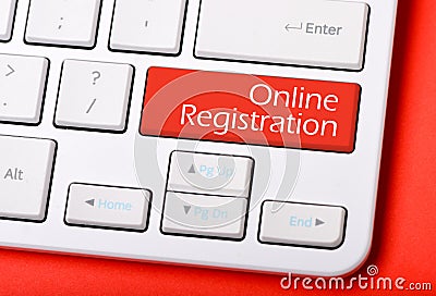 Online registration white computer keyboard Stock Photo