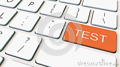 White computer keyboard and orange test key. Conceptual 3D rendering Stock Photo