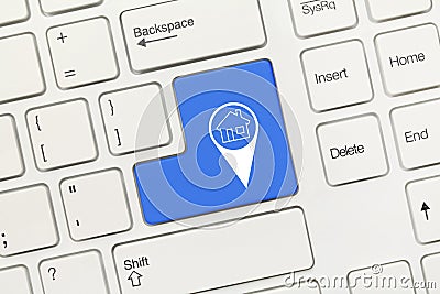 White conceptual keyboard - Blue key with home geolocation symbol Stock Photo