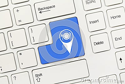White conceptual keyboard - Blue key with restaurant geolocation symbol Stock Photo