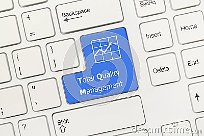 White conceptual keyboard - Total Quality Management blue key w Stock Photo