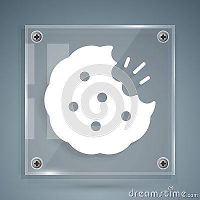 White Cookie or biscuit with chocolate icon isolated on grey background. Square glass panels. Vector Stock Photo