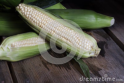 White Corn Wood Surface Stock Photo