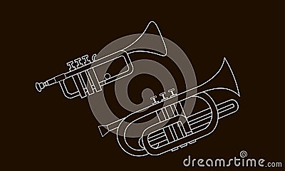 White cornet and trumpet contour illustration Vector Illustration