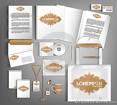 White corporate Identity set with vintage design elements. Vector Illustration