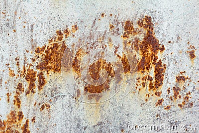 White corroded metal background. Rusty and scratched painted metal wall. Rusty metal background with streaks of rust Stock Photo