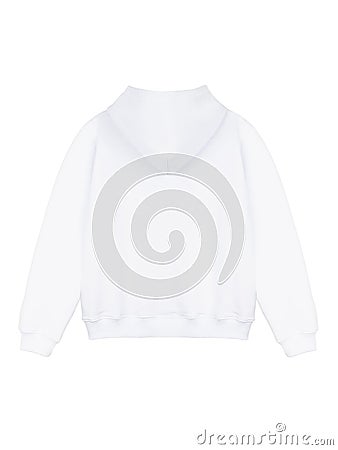 White cotton hoodie sweatshirt with long sleeves, hood, mockup, isolated on white background Stock Photo