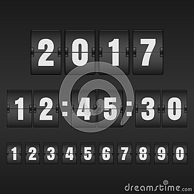 White countdown timer and mechanical scoreboard with different n Vector Illustration