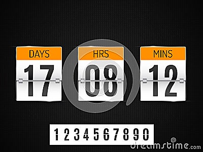 White Countdown timer with white numbers on black background. Vector Illustration