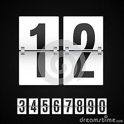 White Countdown timer with white numbers isolated on black background. Vector Illustration