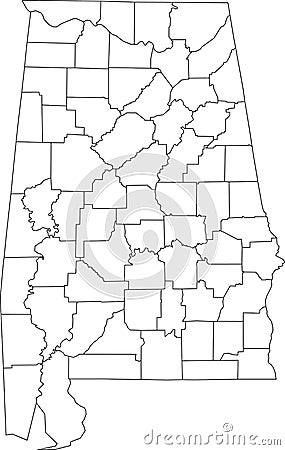 White counties blank map of Alabama, USA Vector Illustration