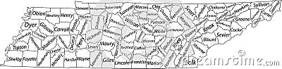 White counties map of Tennessee, USA Vector Illustration