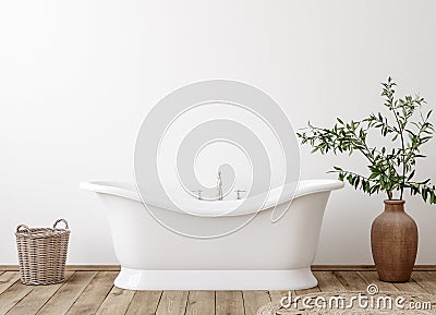 White cozy bathroom interior background, wall mockup Stock Photo