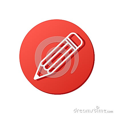 white crayon sign on red button, 3d vector mobile application pencil icon Vector Illustration