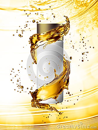 White cream bottle mock up of water splash golden color. Cartoon Illustration