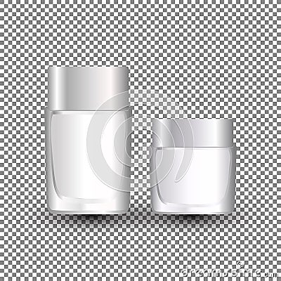 White cream jar template for skin care product. Face moisturizer lotion cosmetic package with cap or lid on transparent background Vector Illustration