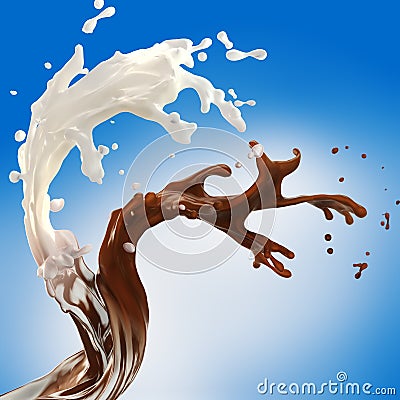 White cream and liquid chocolate motion Stock Photo