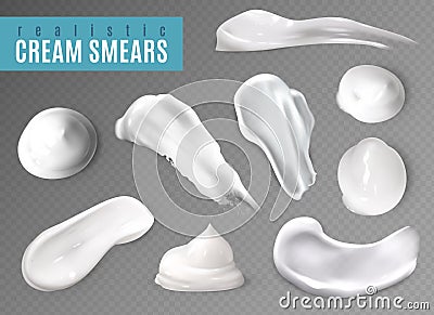 White cream smears. Realistic creams drop splashes skincare fresh moisturizing product lotion smear skin gel vector set Vector Illustration