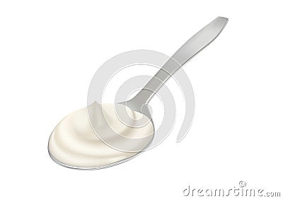 White cream in spoon, sour cream, mayonnaise or yogurt, milk sauce Vector Illustration