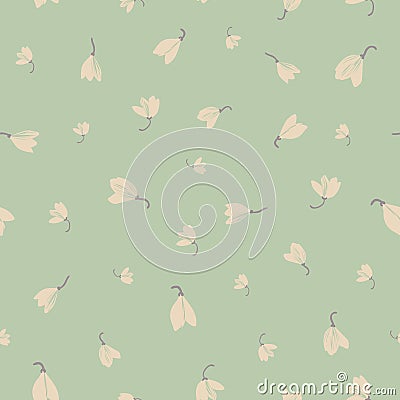 White crocus ditsy on teal seamless vector pattern Vector Illustration