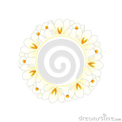 White Crocus Flower Banner Wreath. Vector Illustration Vector Illustration