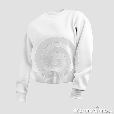White crop sweatshirt mockup, 3D rendering, women's shirt with cuffs, casual clothes isolated on background, front view Stock Photo