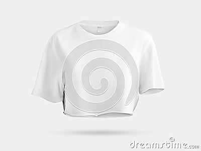 White crop top mockup with round neckline, 3D rendering, female t-shirt with label, isolated on background, front view Stock Photo