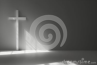 a white cross, with shadow, on a grey background Stock Photo