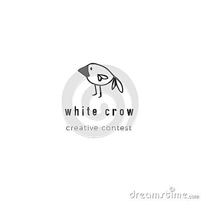 A white crow, symbol of extraordinary personality. Vector hand drawn logo template. Vector Illustration