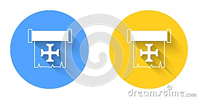 White Crusade icon isolated with long shadow background. Circle button. Vector Vector Illustration