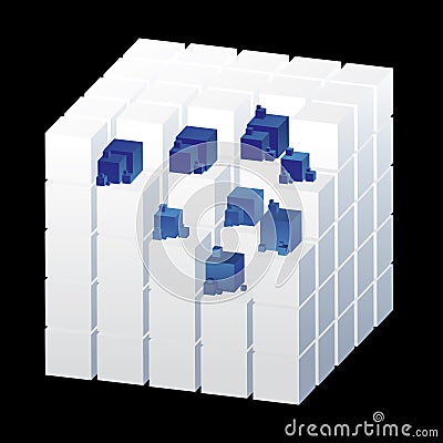 White cube with blue parts Vector Illustration