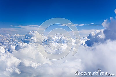 White cumulus clouds on clear blue sky background closeup, overcast skies backdrop, fluffy cloud texture, beautiful cloudscape Cartoon Illustration